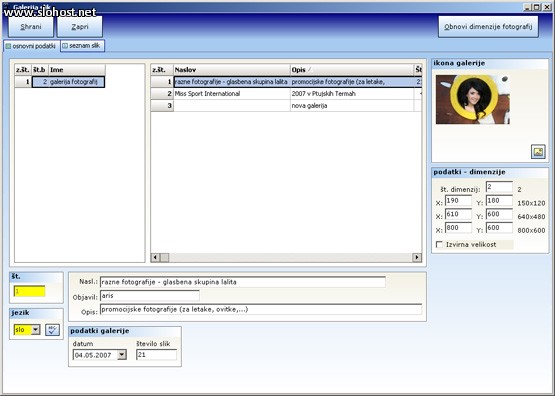 portal galerija fotografij osnovno okno