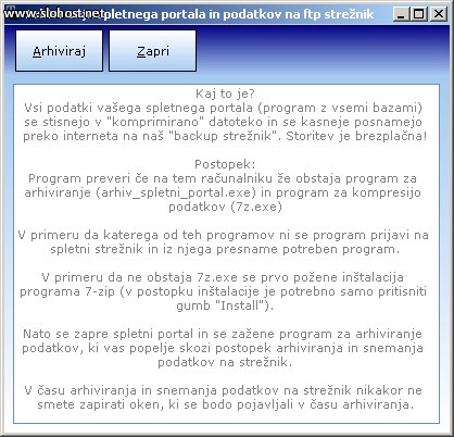 portal varnostno arhiviranje na spletni streznik